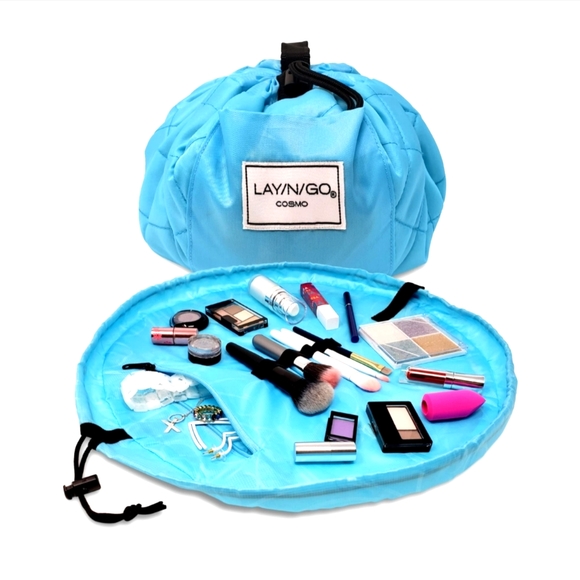 Light Blue and White Polka Dot Lay/N/Go Cosmetics Bag - Picture 5 of 10